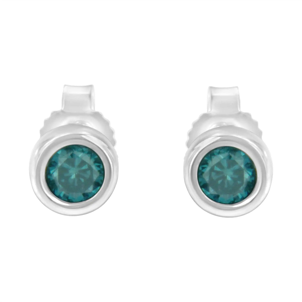 Aros con bisel de diamantes azules de talla brillante de 1/5 ct en plata esterlina 925 (color elegante, claridad I2-I3)