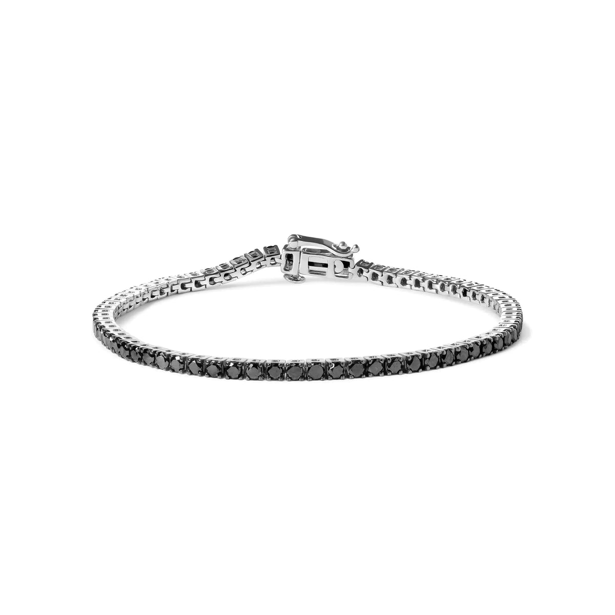 Pulsera clásica de tenis con diamantes de talla redonda negros tratados y engastados en plata de ley 925 de 4 puntas (color negro, claridad I2-I3) - 7,25"