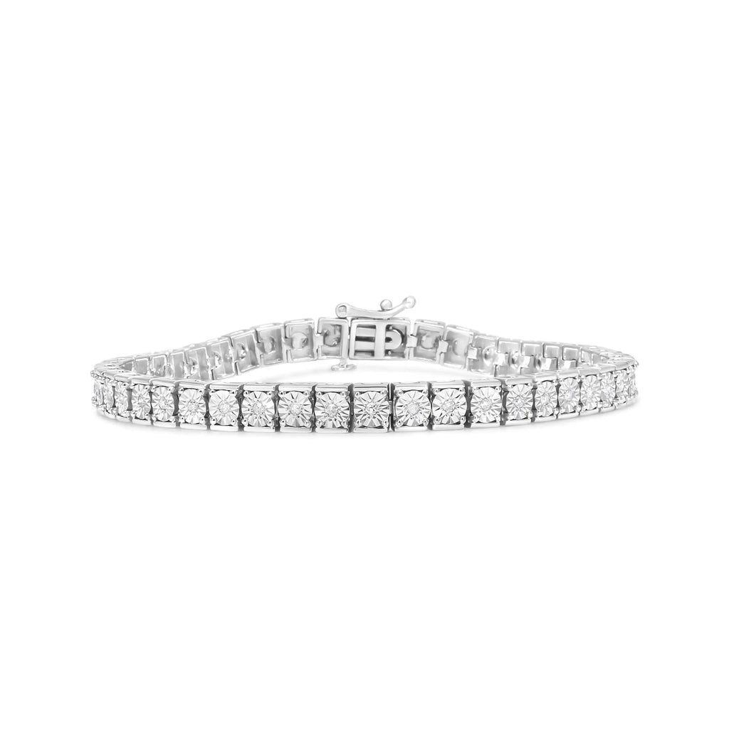 Bracelet tennis en argent sterling 925 1/4 ct avec diamants et perles alternés (couleur IJ, pureté I2-I3) - Taille 7,25"