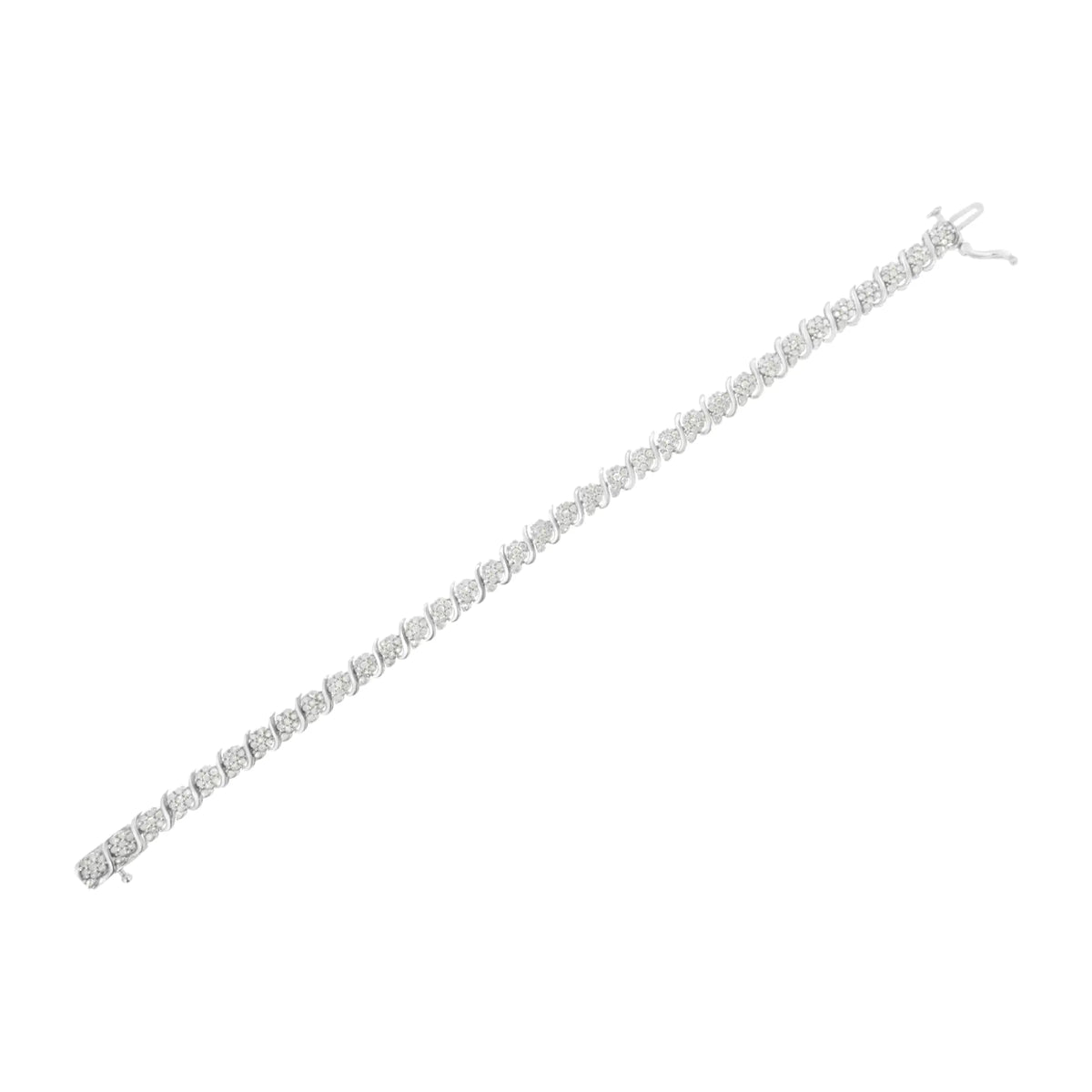 .925 Sterling Silver Diamond Floral Cluster Link Bracelet (2 3/4 cttw, I-J Color, I3 Clarity) - Size 7.25"