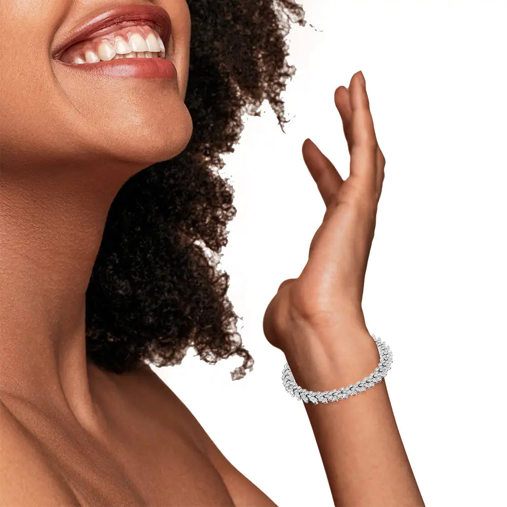 Pulsera de eslabones de corona de laurel con diamantes engastados en plata de ley 925 de 2,00 ct (color IJ, claridad I3) - 7,25"