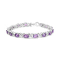 Bracelet à maillons en argent sterling 925 7 x 5 mm avec améthyste ovale et accent de diamant (couleur HI, clarté SI1-SI2) - Taille 7"