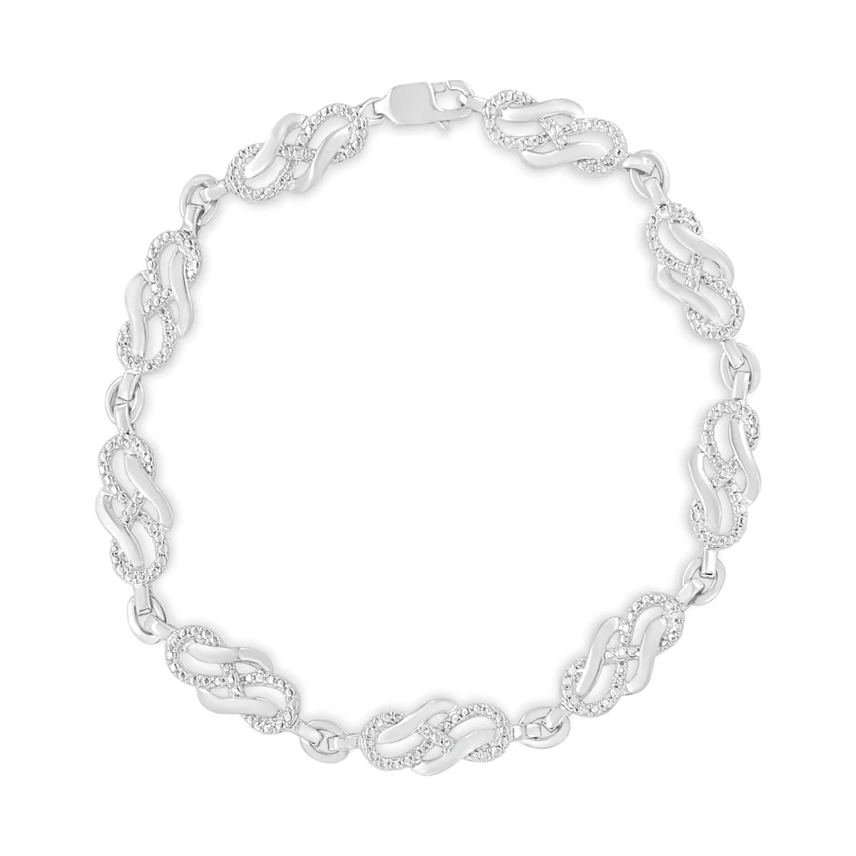 Pulsera de eslabones entrelazados con detalles de diamantes engastados en garras de plata esterlina 925 de 7,25" (color IJ, claridad I3)