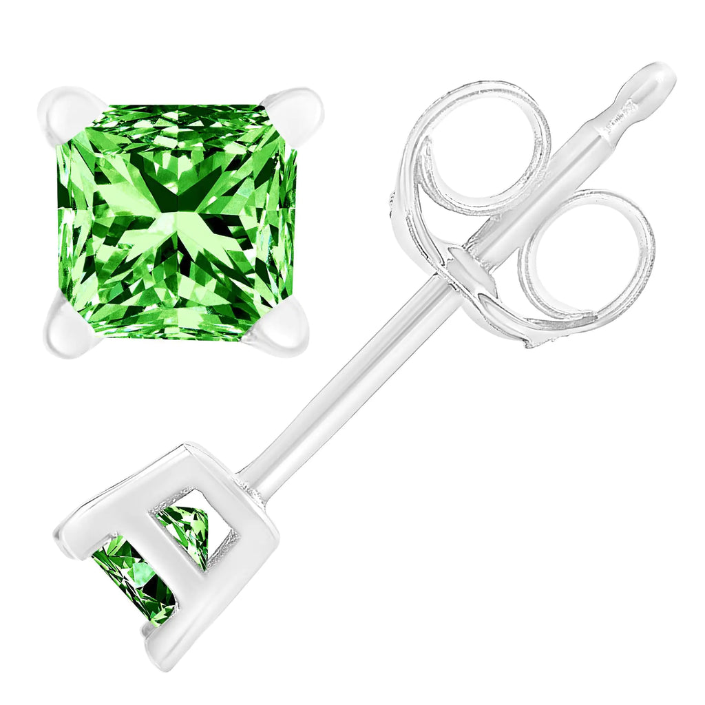Aros con diamantes verdes cuadrados de talla princesa de 1/5 ct en plata de ley 925 (color elegante mejorado, claridad I2-I3)