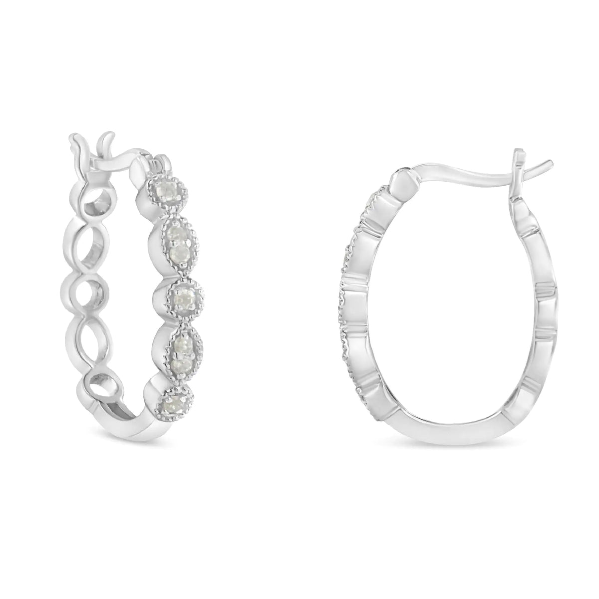 Aros de plata de ley 925 con milgrain de diamantes de 1/6 ct (color IJ, claridad I3)