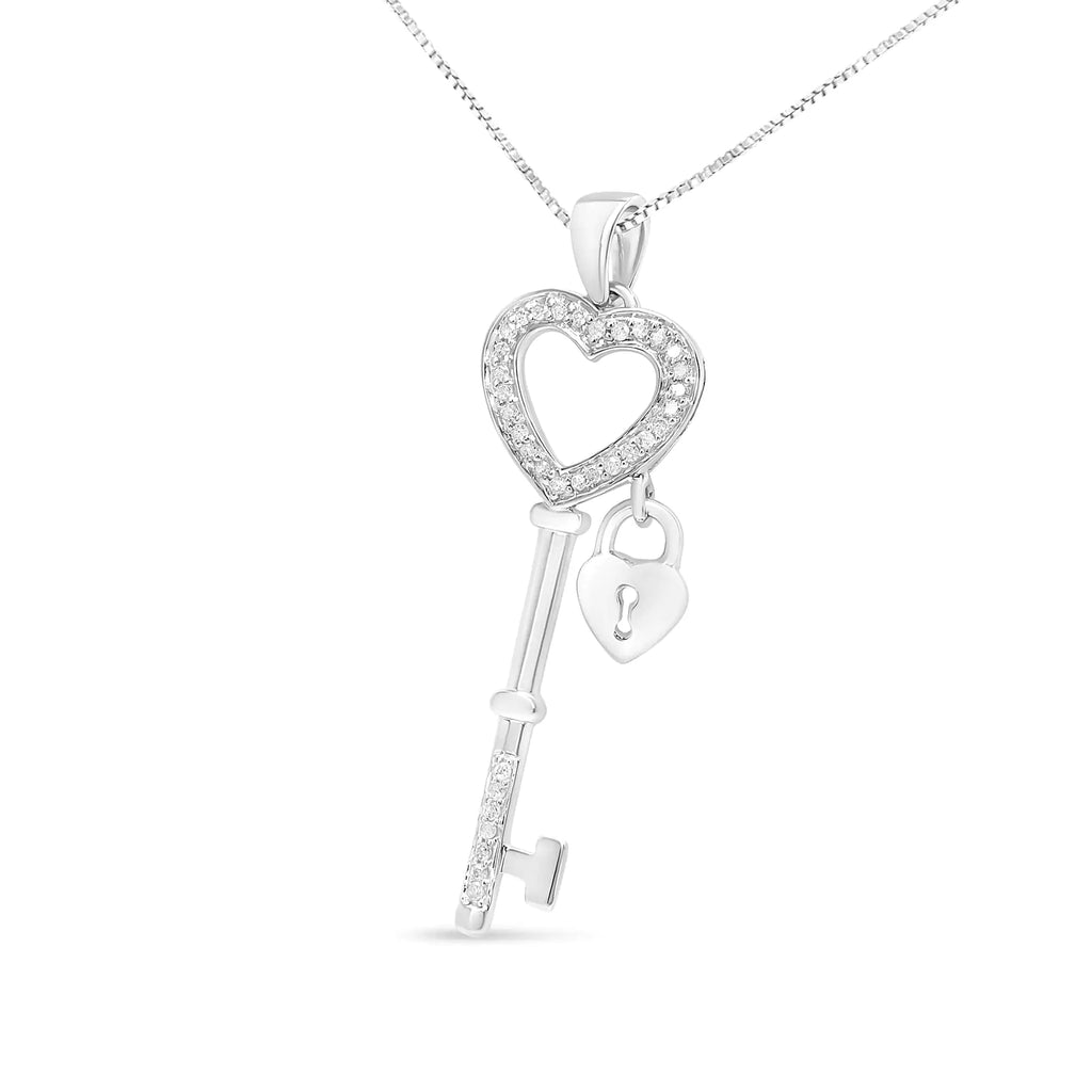 Collier pendentif en argent sterling 925 avec serrure et clé en diamant 1/4 ct 18" (couleur IJ, clarté I3)