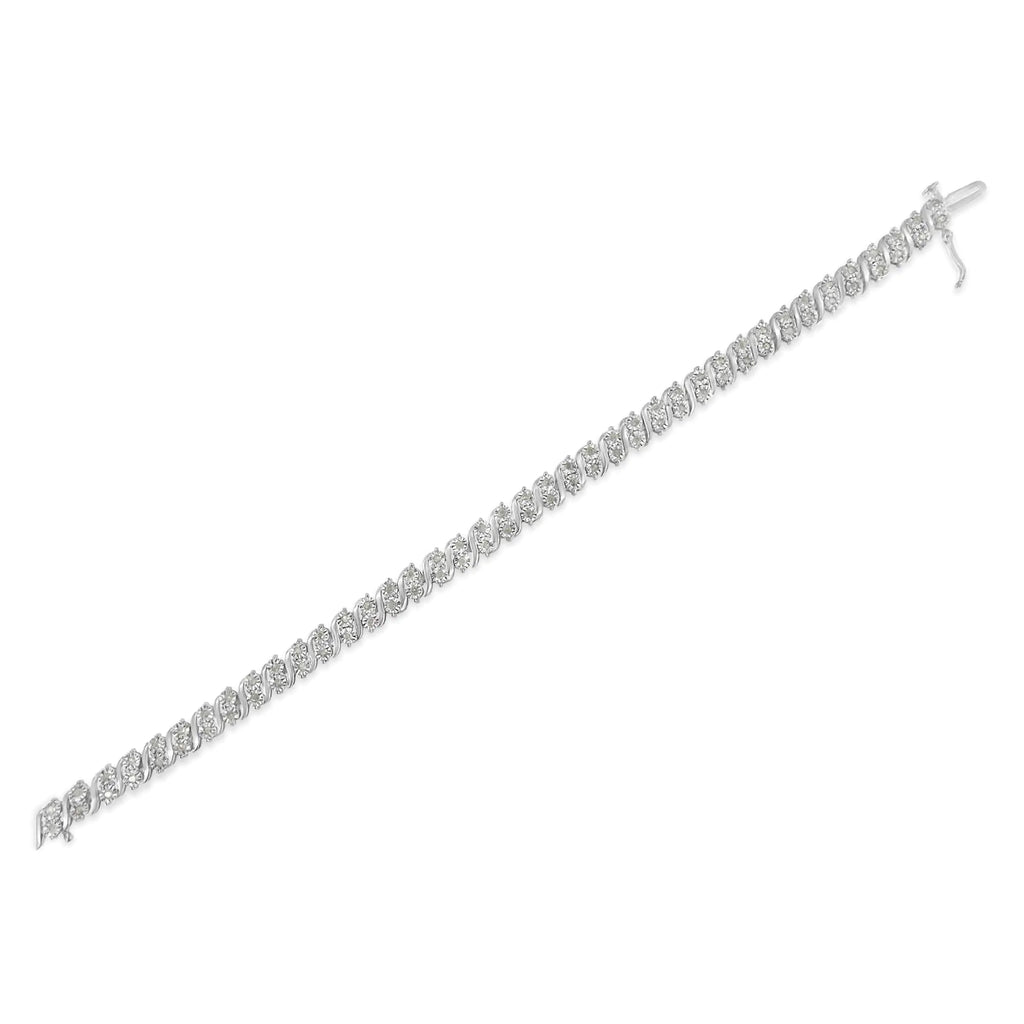 Bracelet tennis à maillons en S en argent sterling 925 avec diamants taille rose de 1,0 ct (couleur IJ, clarté I2-I3) - 7 po