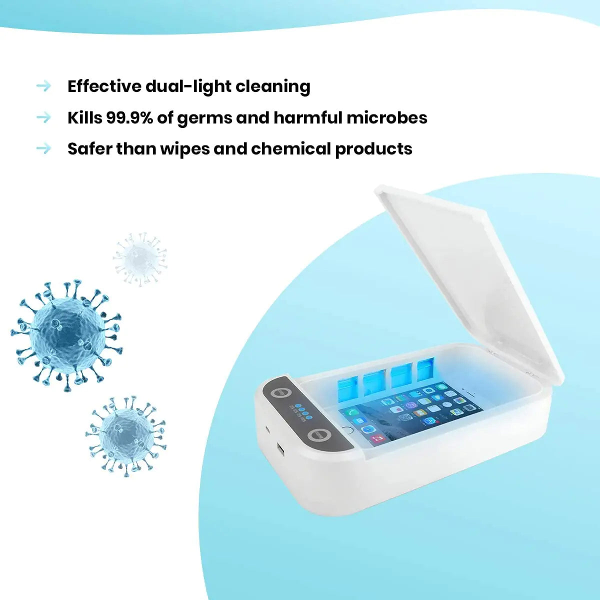 SaniCharge 3 en 1 Désinfecte et charge votre téléphone portable Profitez également de l'aromathérapie