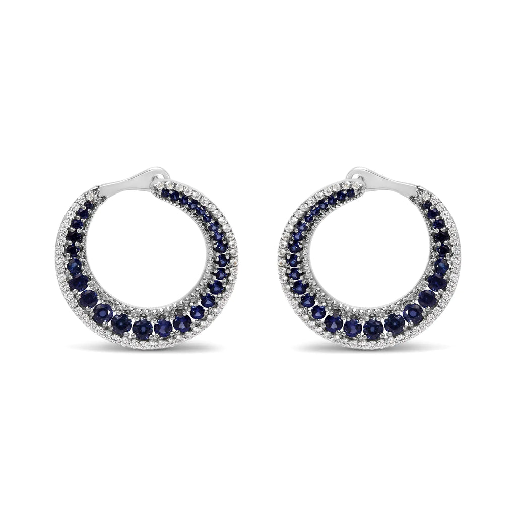 Aros estilo disco de media luna con zafiro azul creado de 2 3/4 ct en plata de ley 925 (calidad AAA)