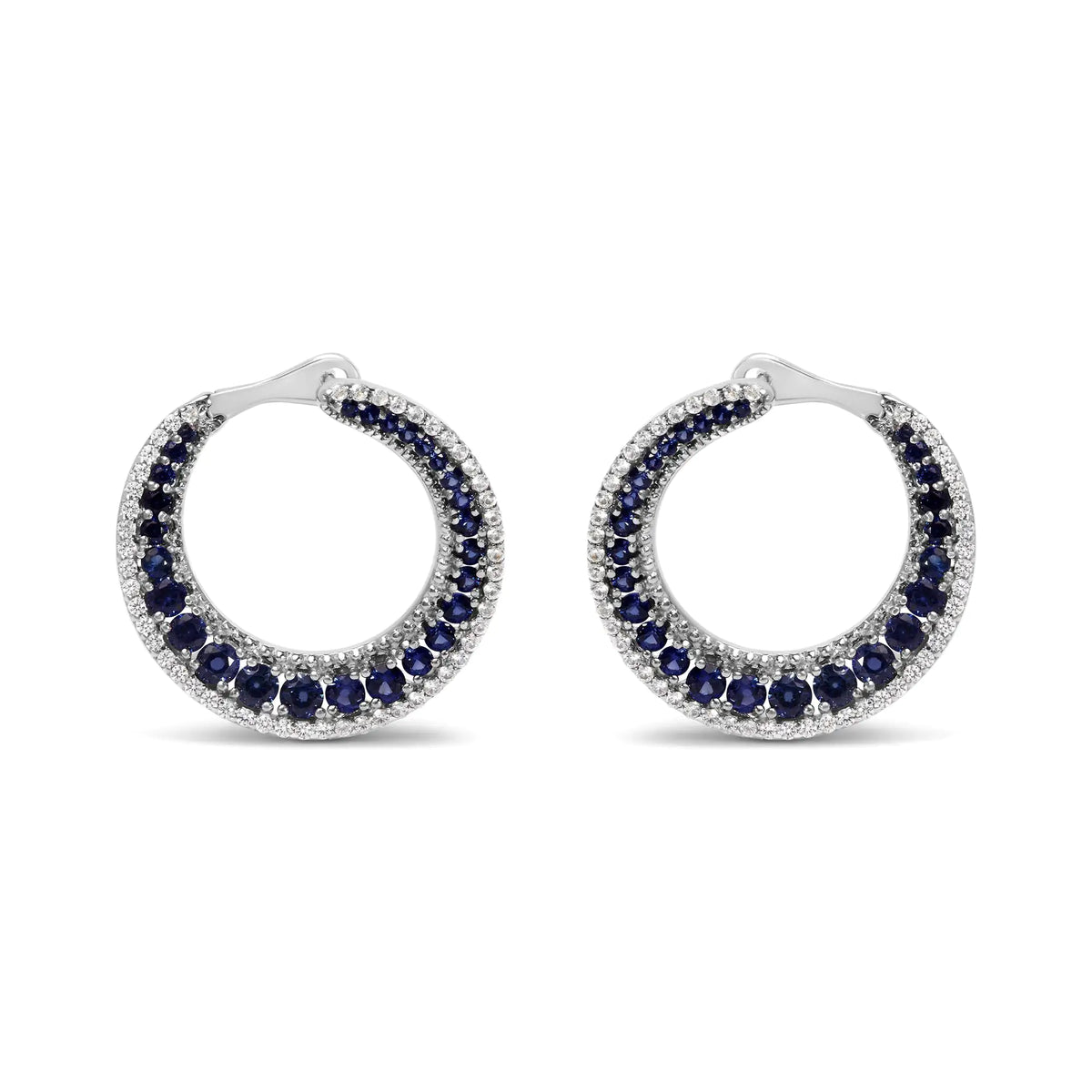 Aros estilo disco de media luna con zafiro azul creado de 2 3/4 ct en plata de ley 925 (calidad AAA)