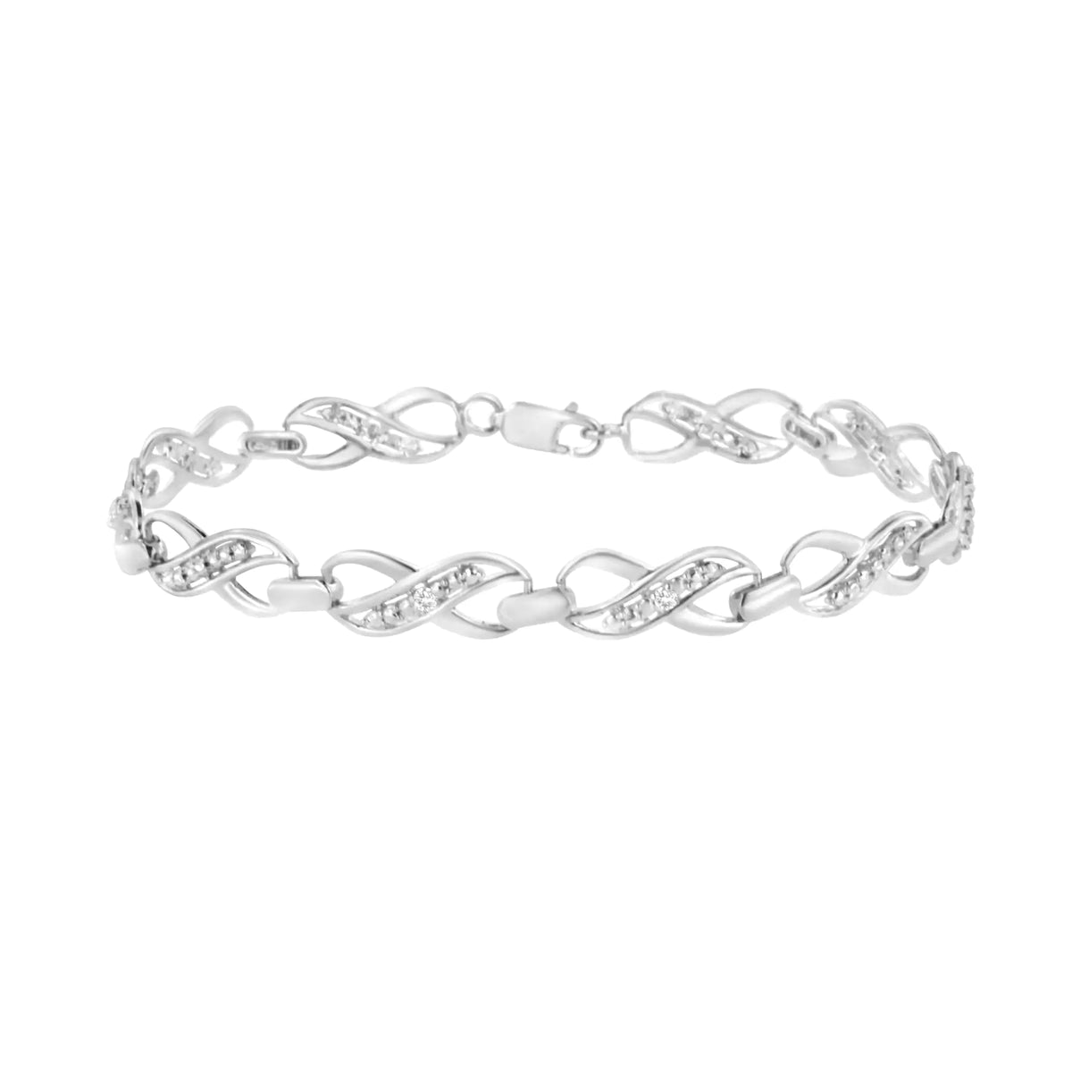 Pulsera de eslabones infinitos con detalles de diamantes engastados en garras en plata de ley 925 (color IJ, claridad I3) - 7,25"