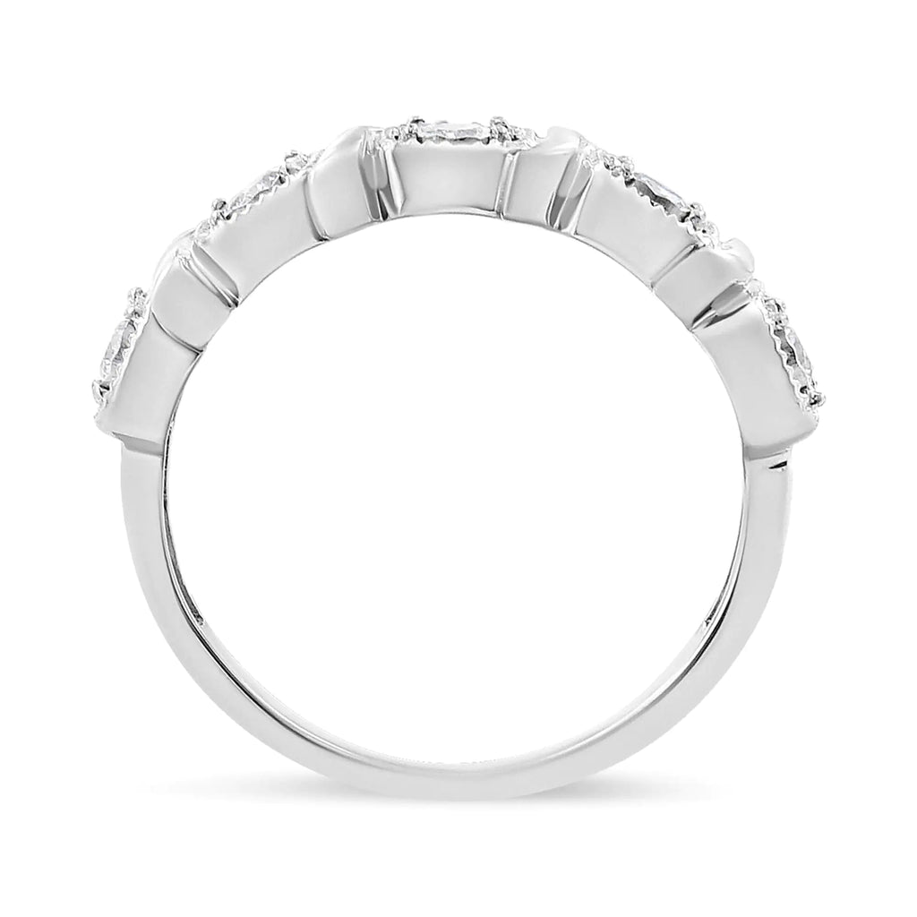 Bague en argent sterling 925 avec diamants sertis miracles de 1/4 ct et bande tourbillonnante à 5 pierres (couleur IJ, pureté I1-I2)