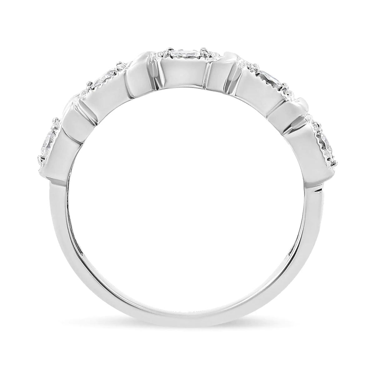 Anillo de banda en espiral con cinco piedras y diamantes engastados en plata de ley 925 de 1/4 ct (color IJ, claridad I1-I2)