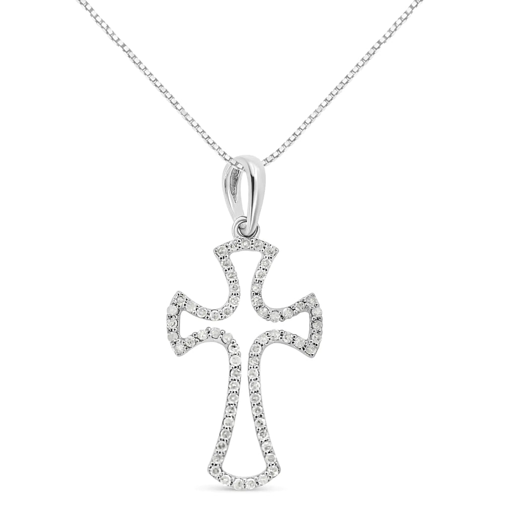 Collier pendentif croix ouverte encadrée de diamants 1/3 ct en argent sterling 925 de 18 po (couleur JK, clarté I2-I3)