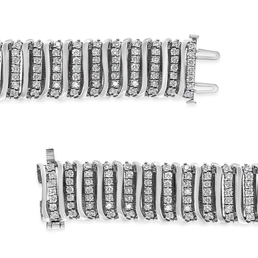 Bracelet tennis en argent sterling 925 avec diamants de 8 1/2 ct et 7 rangées de chevrons à maillons incurvés en forme de « S » (couleur IJ, clarté I1-I2) - 7,25"