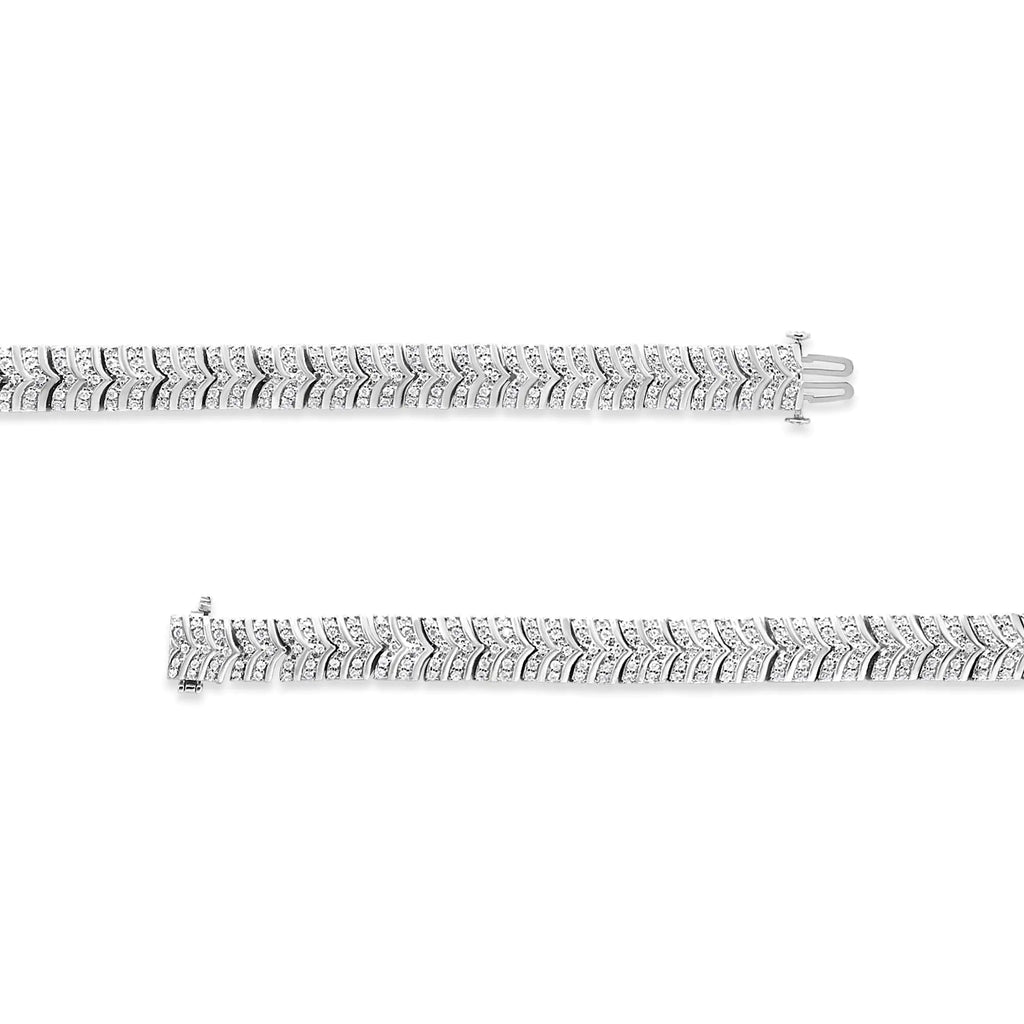 Pulsera de eslabones en forma de chevron con diamantes de 3,00 ct en plata de ley 925 (claridad I2-I3, color IJ) - Tamaño 7,25"