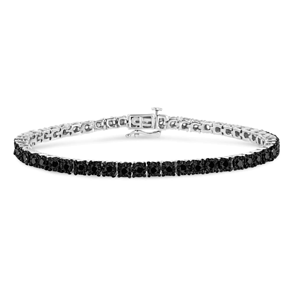 Pulsera de tenis con placa milagrosa de diamantes negros tratados con engaste milagroso de 3,0 ct en plata esterlina 925 (color negro, claridad I3) - 7,25"