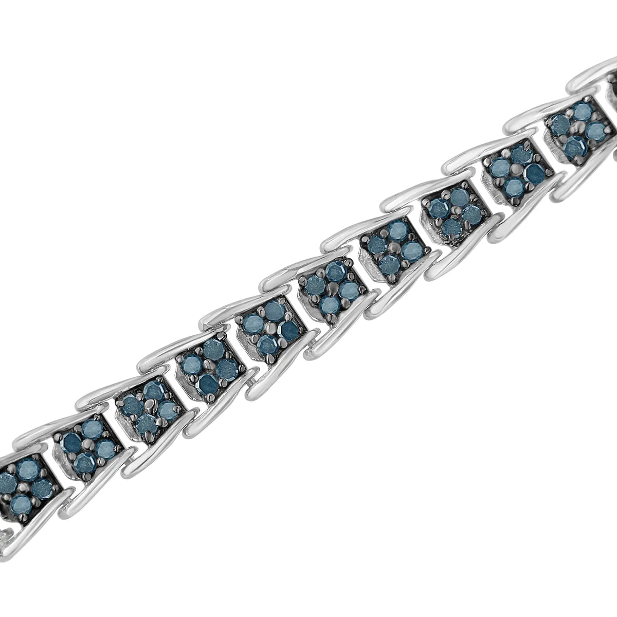 Pulsera de tenis de 7" con eslabones anidados en forma de abanico y diamantes azules tratados de 2 ct en plata esterlina 925 (color azul, claridad I3) - Tamaño 7"
