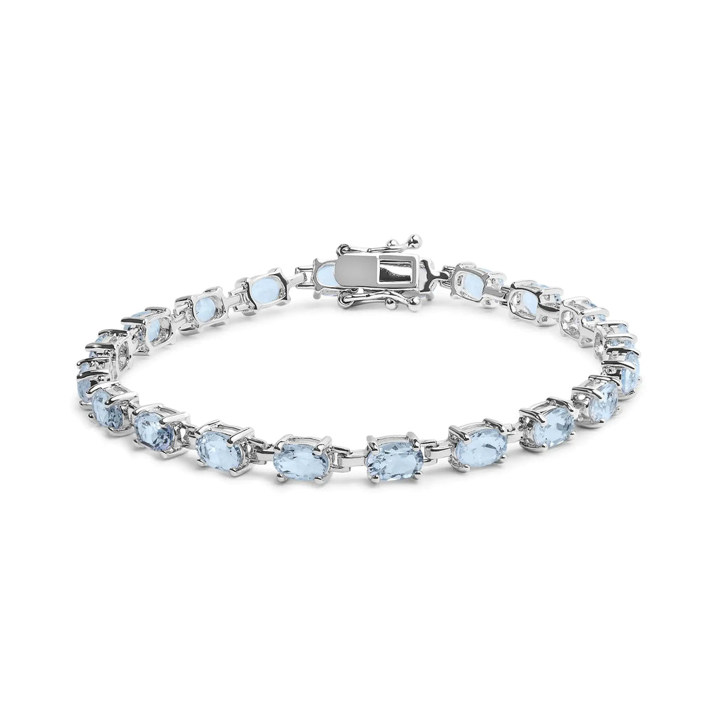 Pulsera de eslabones de topacio azul claro creado en forma ovalada de 11,0 quilates en plata de ley 925 (7 pulgadas)