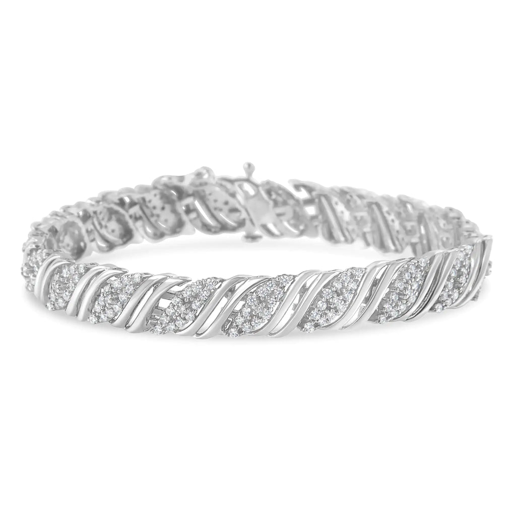 Pulsera de eslabones en forma de S con doble vuelta de diamantes de 2,0 cttw en plata de ley 925 (color IJ, claridad I3) - 7,25"
