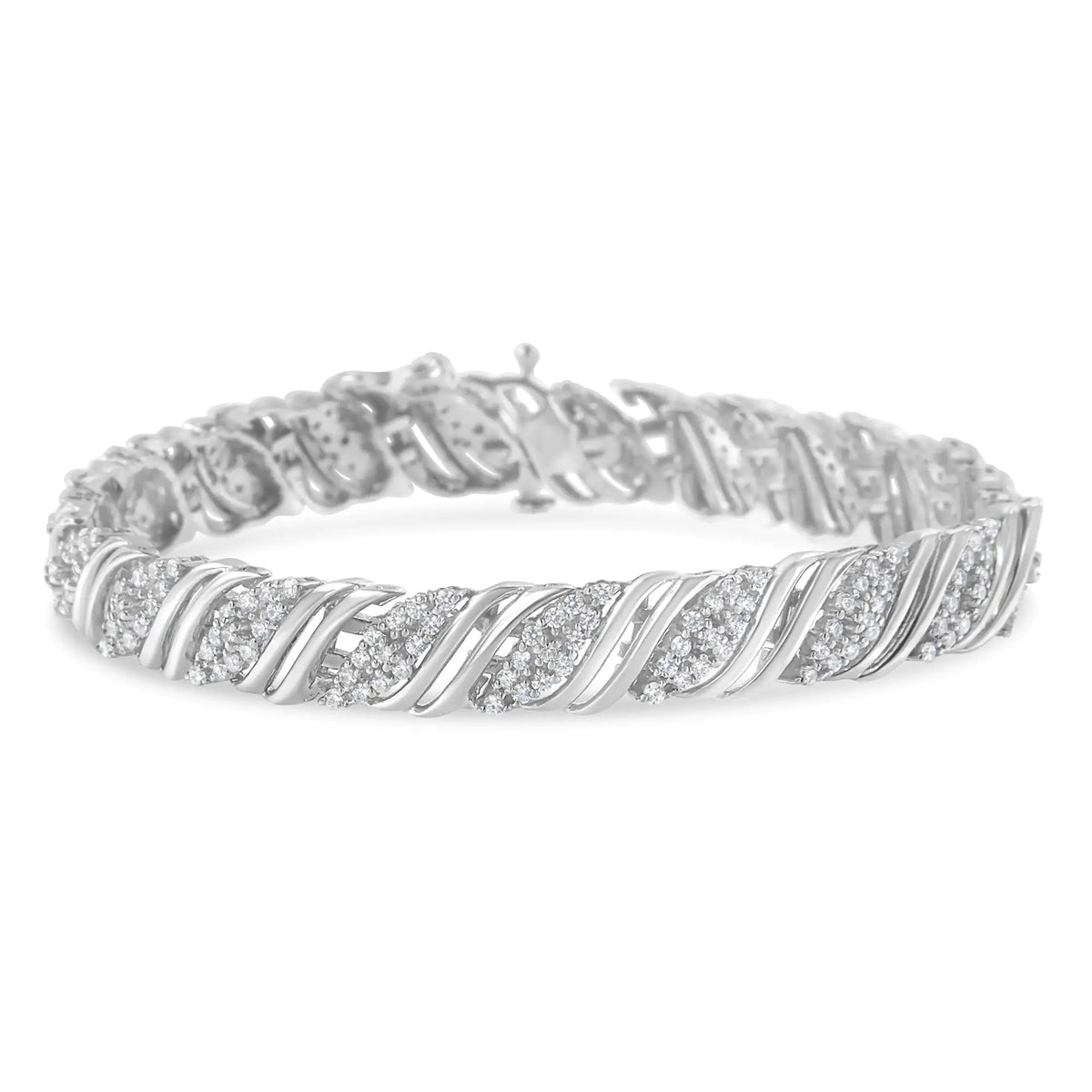 Pulsera de eslabones en forma de S con doble vuelta de diamantes de 2,0 cttw en plata de ley 925 (color IJ, claridad I3) - 7,25"