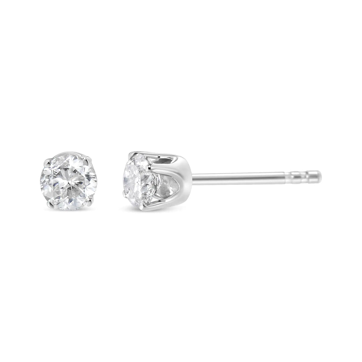 Aros clásicos de 4 puntas con diamantes de talla brillante redondos casi incoloros de 3/4 quilates en plata de ley 925 (color IJ, claridad I1-I2)