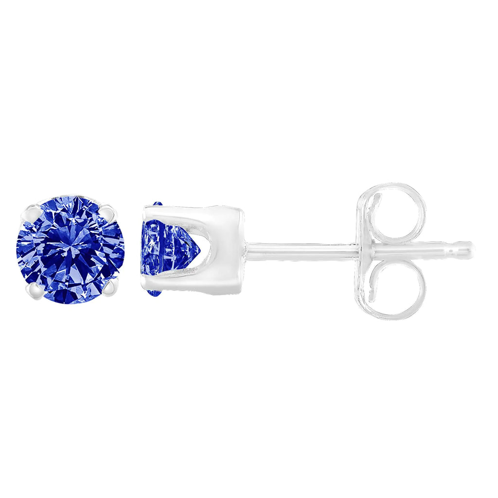 Aros clásicos de 4 puntas con diamantes azules de talla brillante de 1/5 ct en plata esterlina 925 (color elegante mejorado, claridad I2-I3)
