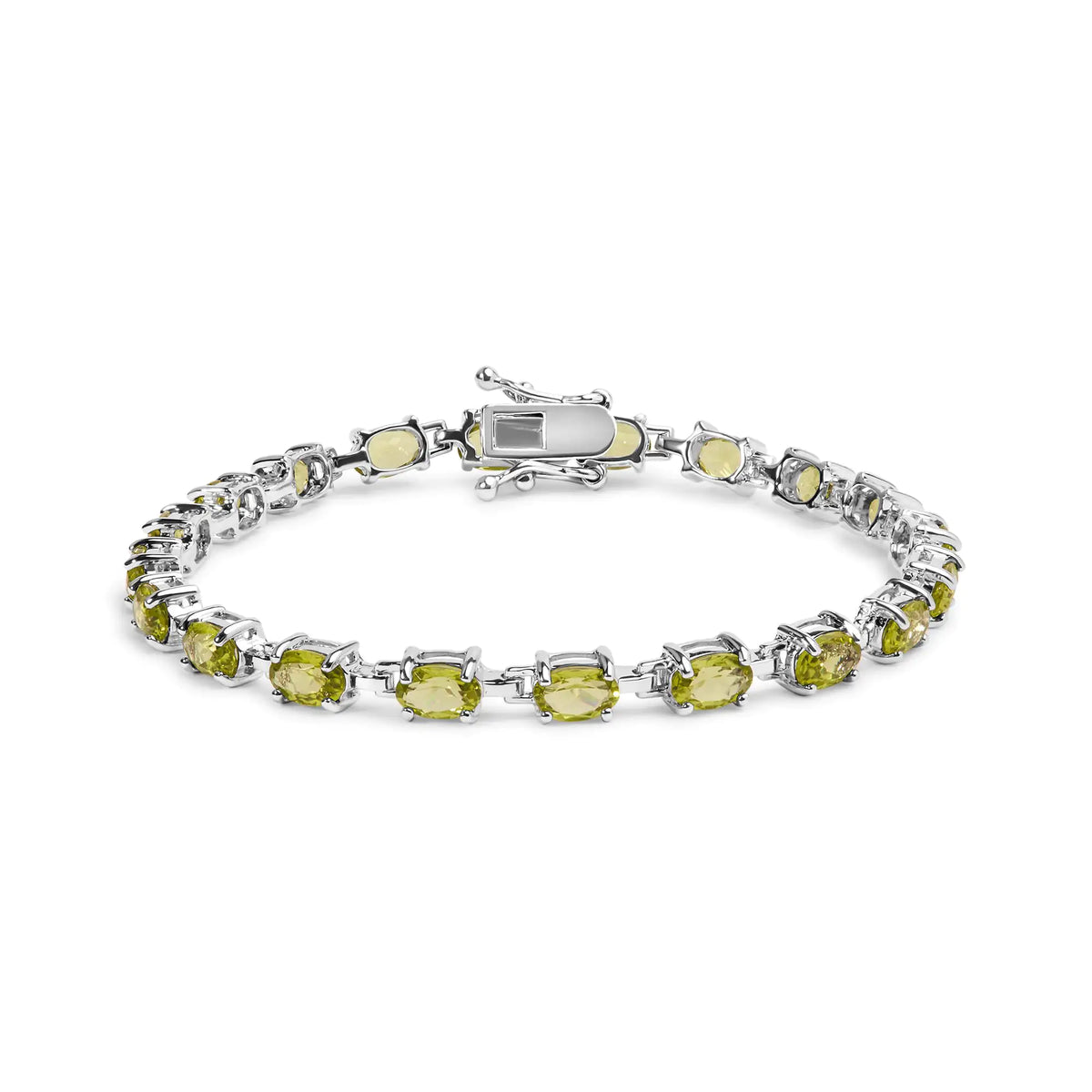 Pulsera de eslabones de peridoto verde creado en forma ovalada de 10,0 quilates en plata de ley 925 (7 pulgadas)
