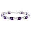 Bracelet à maillons tennis en argent sterling 925 avec améthyste taille coussin de 7 mm et diamant (couleur IJ, clarté I1-I2) - Taille 7"