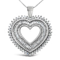 Collar con colgante de corazón de diamantes redondos y baguette de 1,0 ct en plata de ley 925 de 18" (color HI, claridad I3)