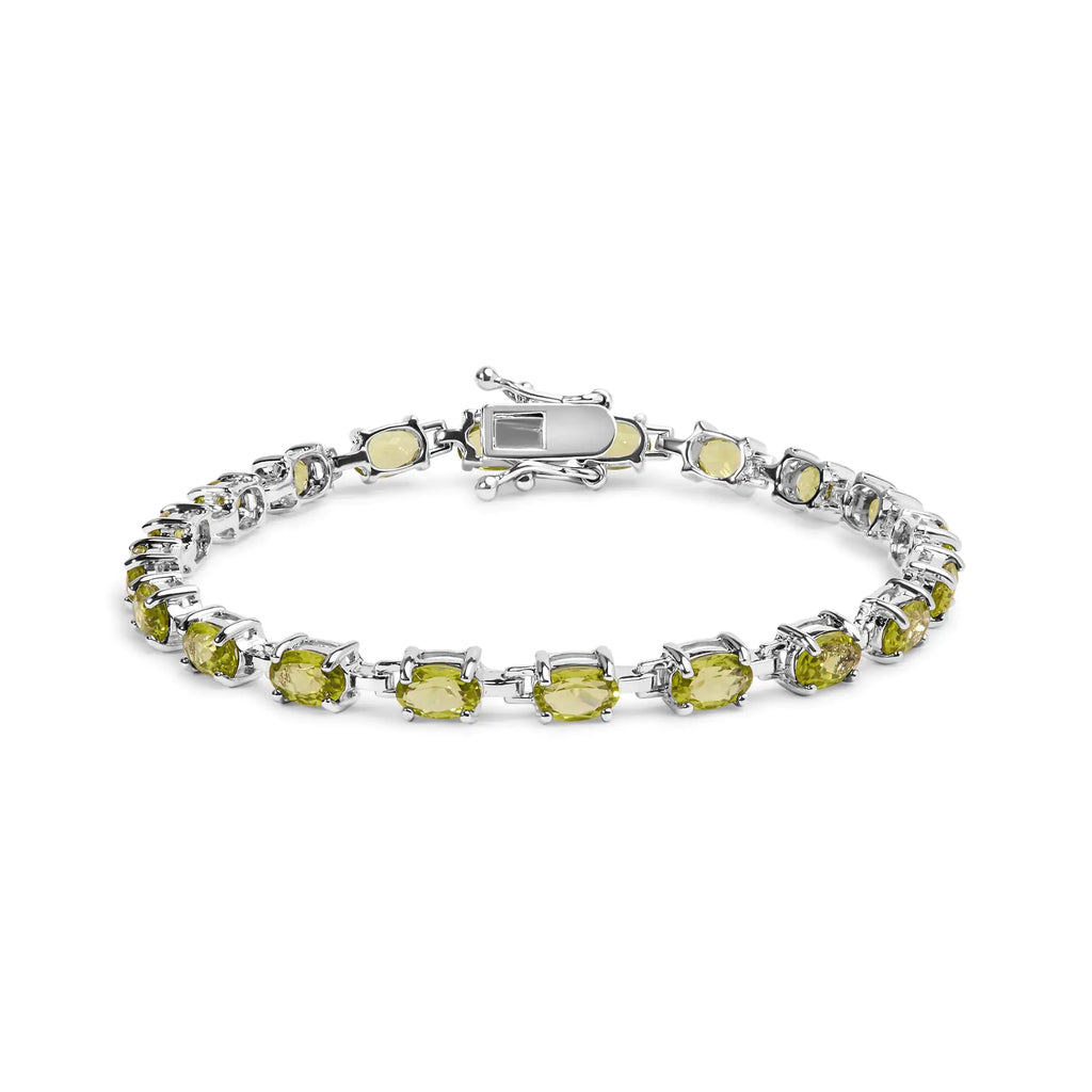 Pulsera de eslabones de peridoto verde creado en forma ovalada de 10,0 quilates en plata de ley 925 (7 pulgadas)