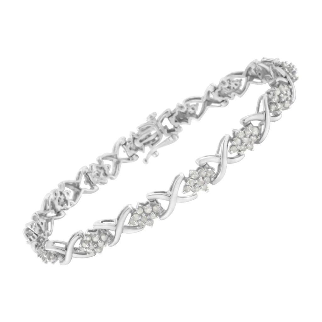 Pulsera de eslabones en forma de X de 7" con diamantes de 2 1/4 ct y plata de ley 925 (color IJ, claridad I3)