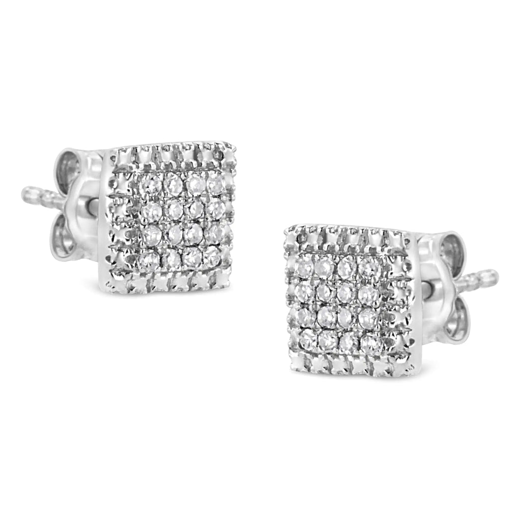 Aros con forma cuadrada y diamantes de talla redonda de 1/6 ct en plata de ley 925 (color IJ, claridad I2-I3)