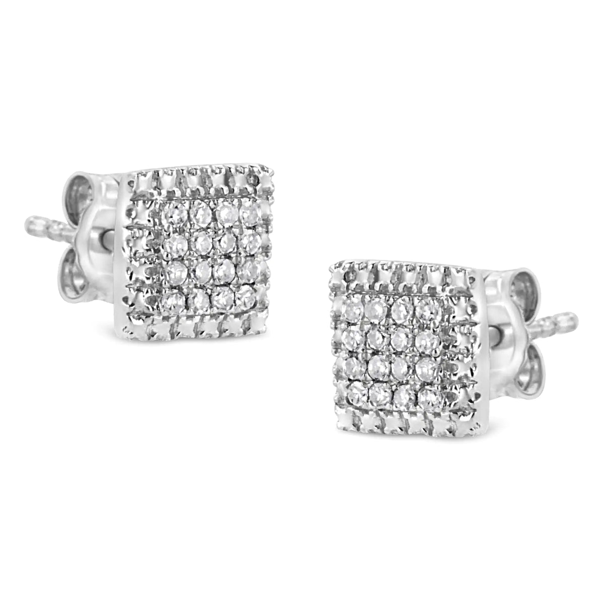 Aros con forma cuadrada y diamantes de talla redonda de 1/6 ct en plata de ley 925 (color IJ, claridad I2-I3)