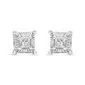 Boucles d'oreilles à tige en argent sterling 925 avec diamant solitaire taille princesse Miracle Set 1/4 ct et halo caché (couleur IJ, pureté SI2-I1)