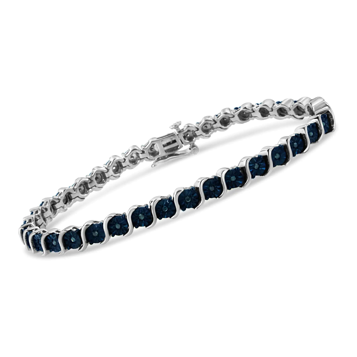 Pulsera de tenis de 7" con diamantes azules tratados de 1/4 ct en plata esterlina 925 (color azul, claridad I1-I2)