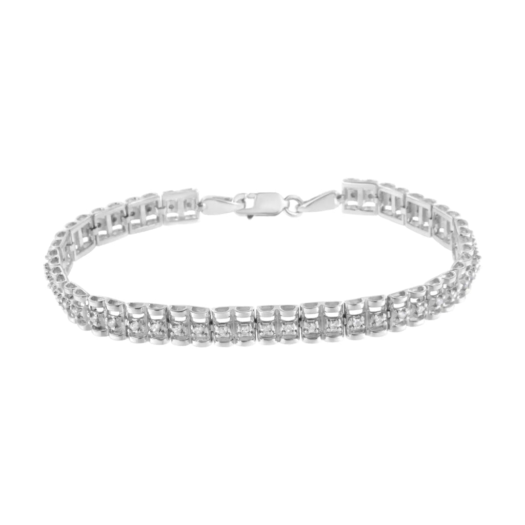 Bracelet tennis à double maillon en argent sterling 925 avec diamants taille ronde 1/4 ct (clarté IJ, couleur I2-I3) - Taille 7"