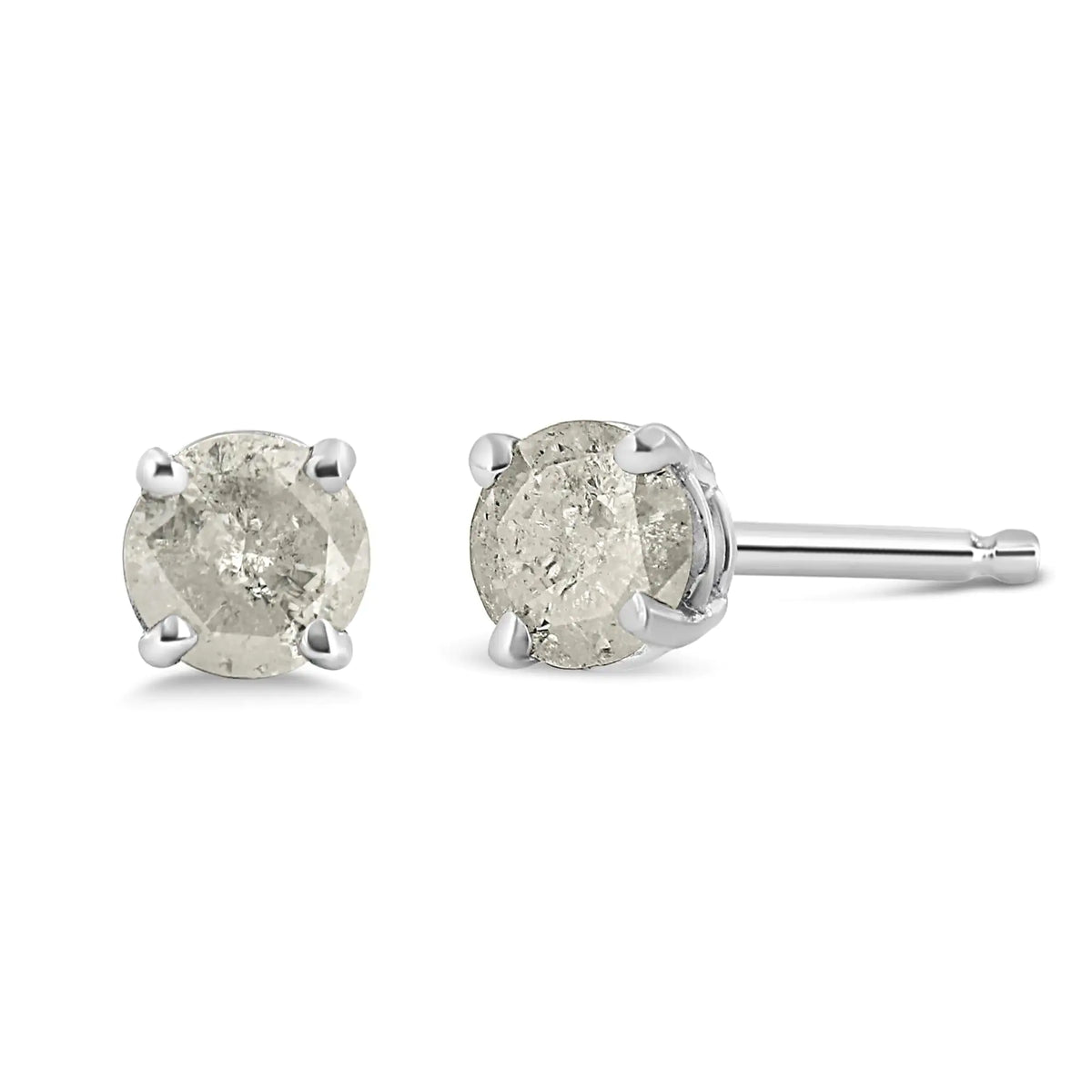 Aros clásicos con diamantes de talla redonda de 4 puntas en forma de "sal y pimienta" en plata de ley 925 (color IJ, claridad I3)