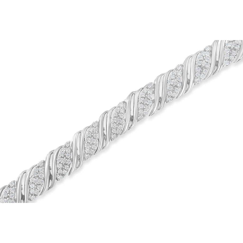 Pulsera de eslabones en forma de S con doble vuelta de diamantes de 2,0 cttw en plata de ley 925 (color IJ, claridad I3) - 7,25"