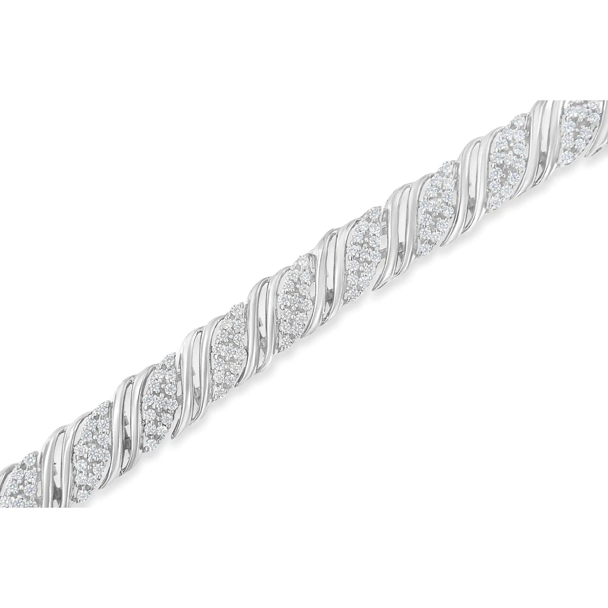 Pulsera de eslabones en forma de S con doble vuelta de diamantes de 2,0 cttw en plata de ley 925 (color IJ, claridad I3) - 7,25"