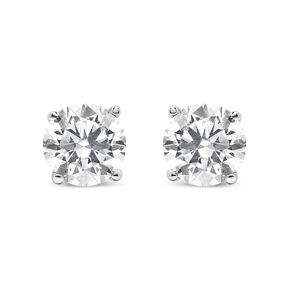 .925 Sterling Silver 1/2 Cttw Round Brilliant-Cut Diamond Classic 4-Prong Stud Earrings (I-J Color, I2-I3 Clarity)