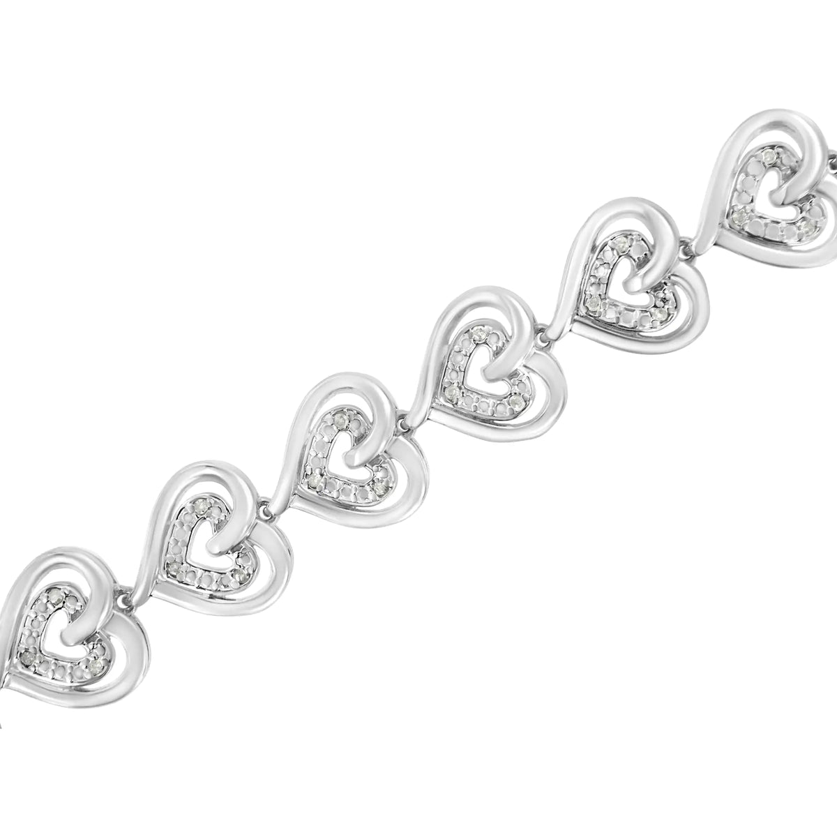 Pulsera de eslabones en forma de corazón con diamantes de talla redonda de 1/4 ct y doble diamante (color IJ, claridad I2-I3) en plata de ley 925 (7,25 pulgadas)