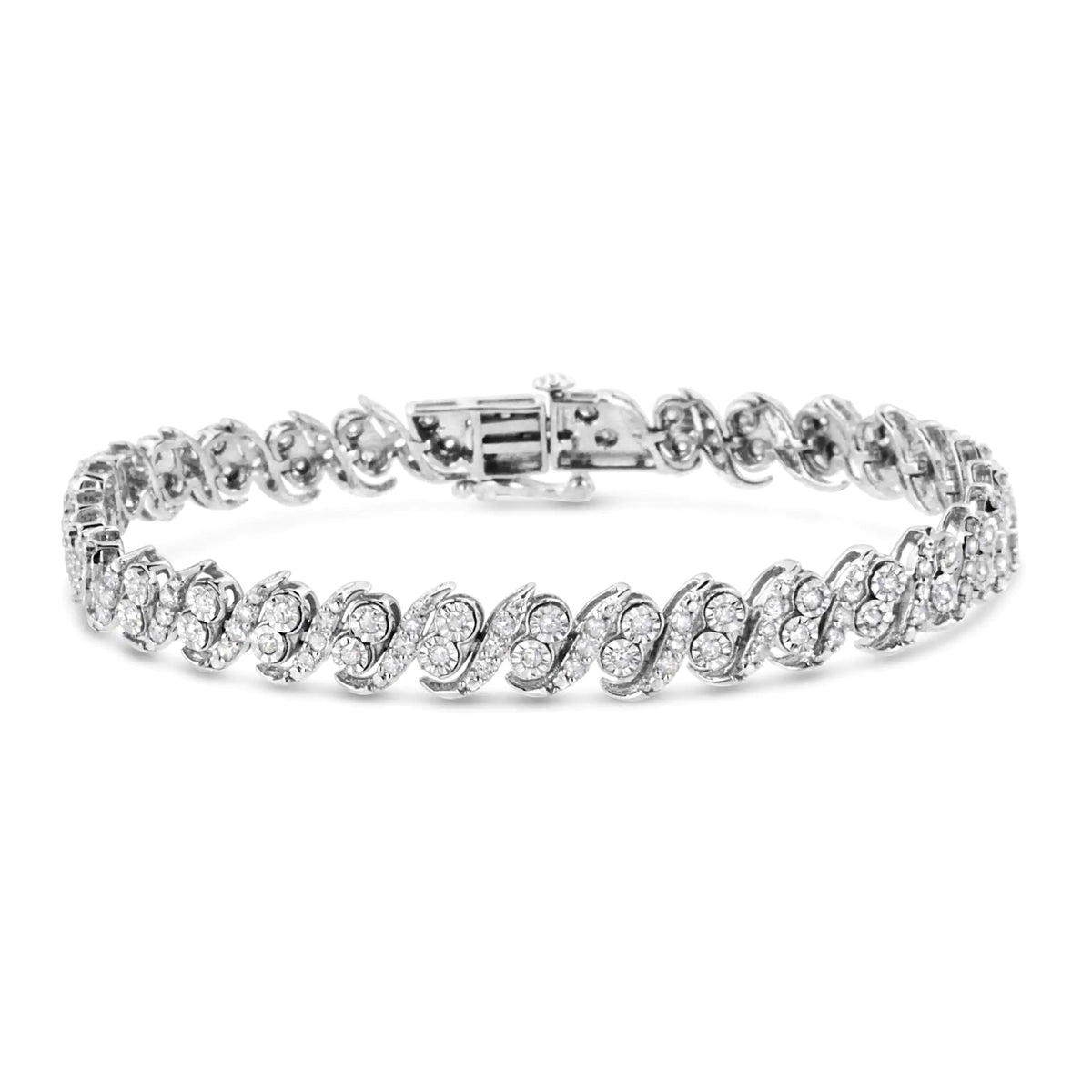 Pulsera de eslabones en forma de "S" con diamantes de talla redonda de 2,0 ct en plata de ley 925 (color IJ, claridad I3) - 7,25"