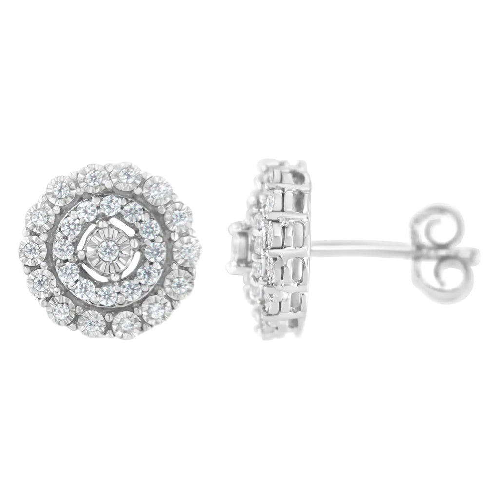 Aros con doble halo de diamantes engastados en forma de milagro de 1/2 ct en plata esterlina 925 (claridad IJ, color I3)