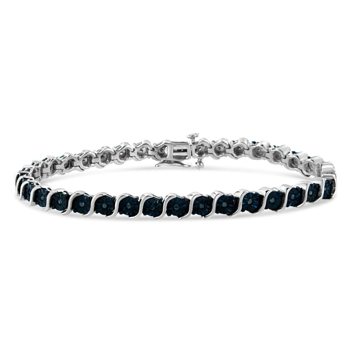 Pulsera de tenis de 7" con diamantes azules tratados de 1/4 ct en plata esterlina 925 (color azul, claridad I1-I2)
