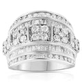 Anillo de cóctel de moda cónico con diamantes de talla baguette y redonda de 2,0 ct en plata esterlina 925 con múltiples filas y engaste en canal (color IJ, claridad I3)