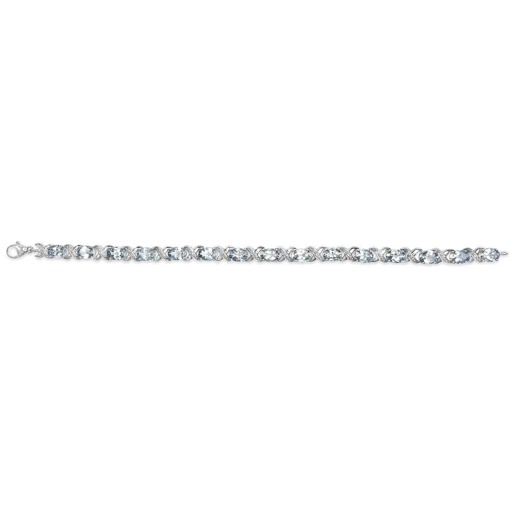 Pulsera de tenis con eslabones en forma de X y topacio azul ovalado de 16,0 quilates y detalles de diamantes en plata de ley 925 (color IJ, claridad I1-I2) - Tamaño 7"