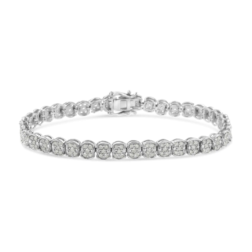 .925 Sterling Silver 2.0 Cttw Diamond Cluster Link Bracelet (I-J Color, I2-I3 Clarity) - Size 7.25"