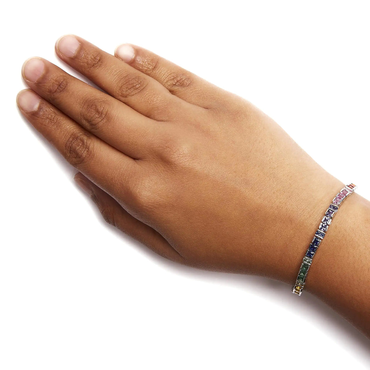 Pulsera de tenis con eslabones de piedras preciosas de corte princesa multicolor de 12,0 quilates en plata de ley 925 (calidad AAA) - 7,25 pulgadas