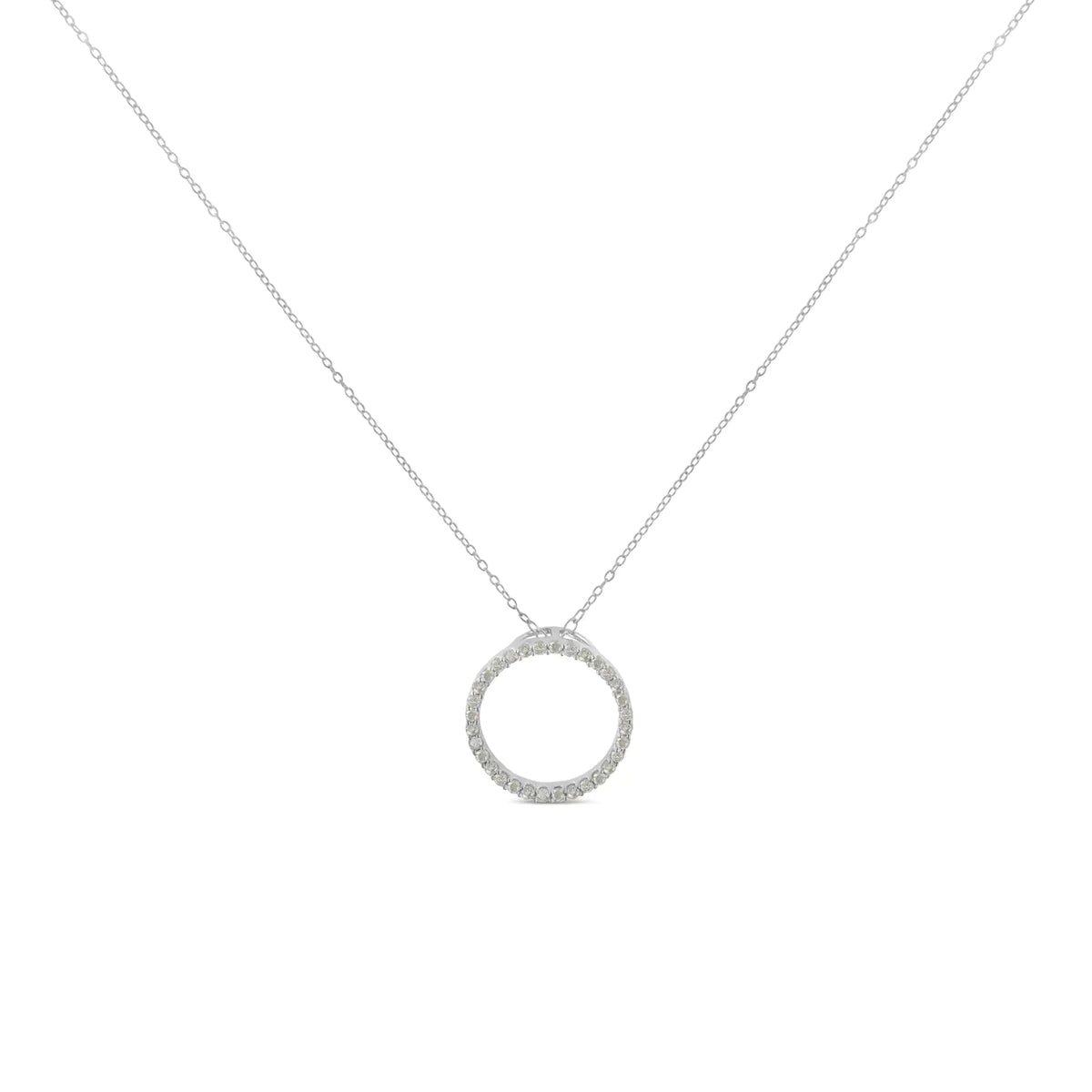 .925 Sterling Silver 1/3 Cttw Round-cut Diamond Open Circle Halo 18" Pendant Necklace (I-J Color, I2-I3 Clarity)